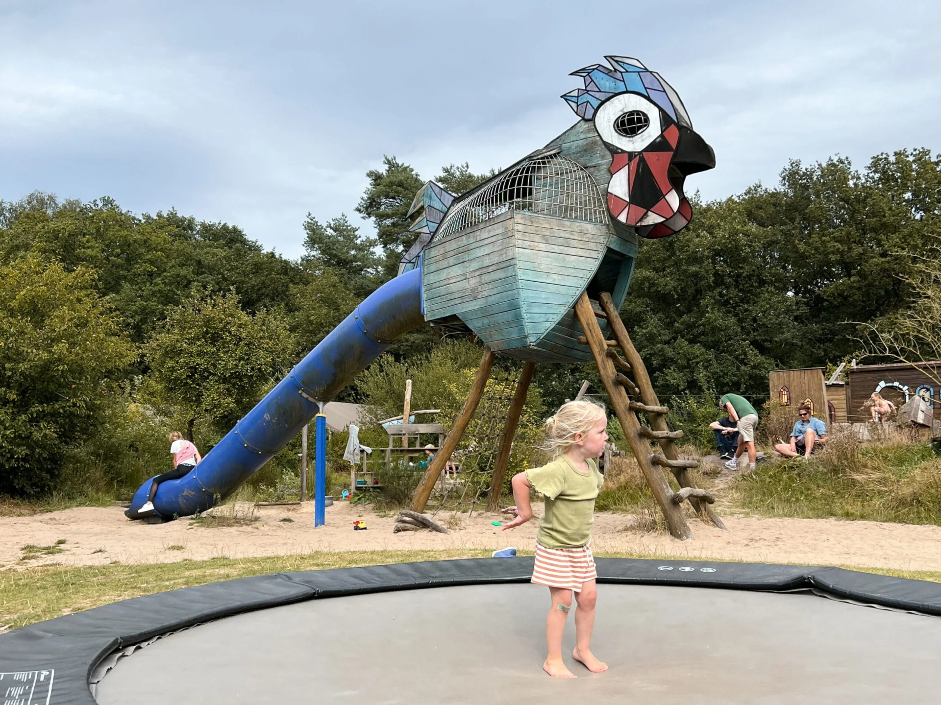 Kind springt op trampoline op camping De Blauwe Haan in Drenthe. Kindvriendelijk kamperen in Drenthe