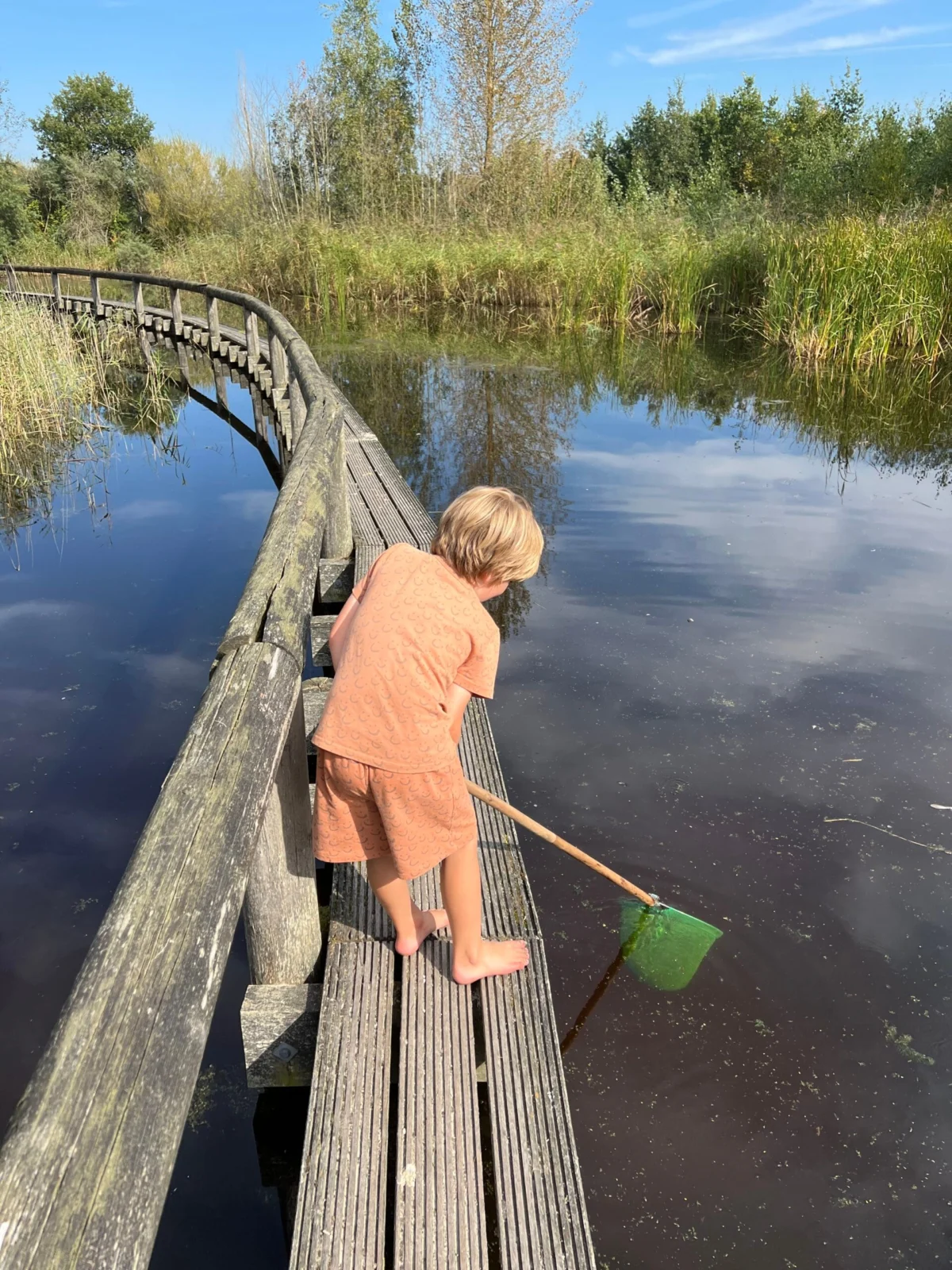 Kind met schepnetje in het water bij het Lauwersnest