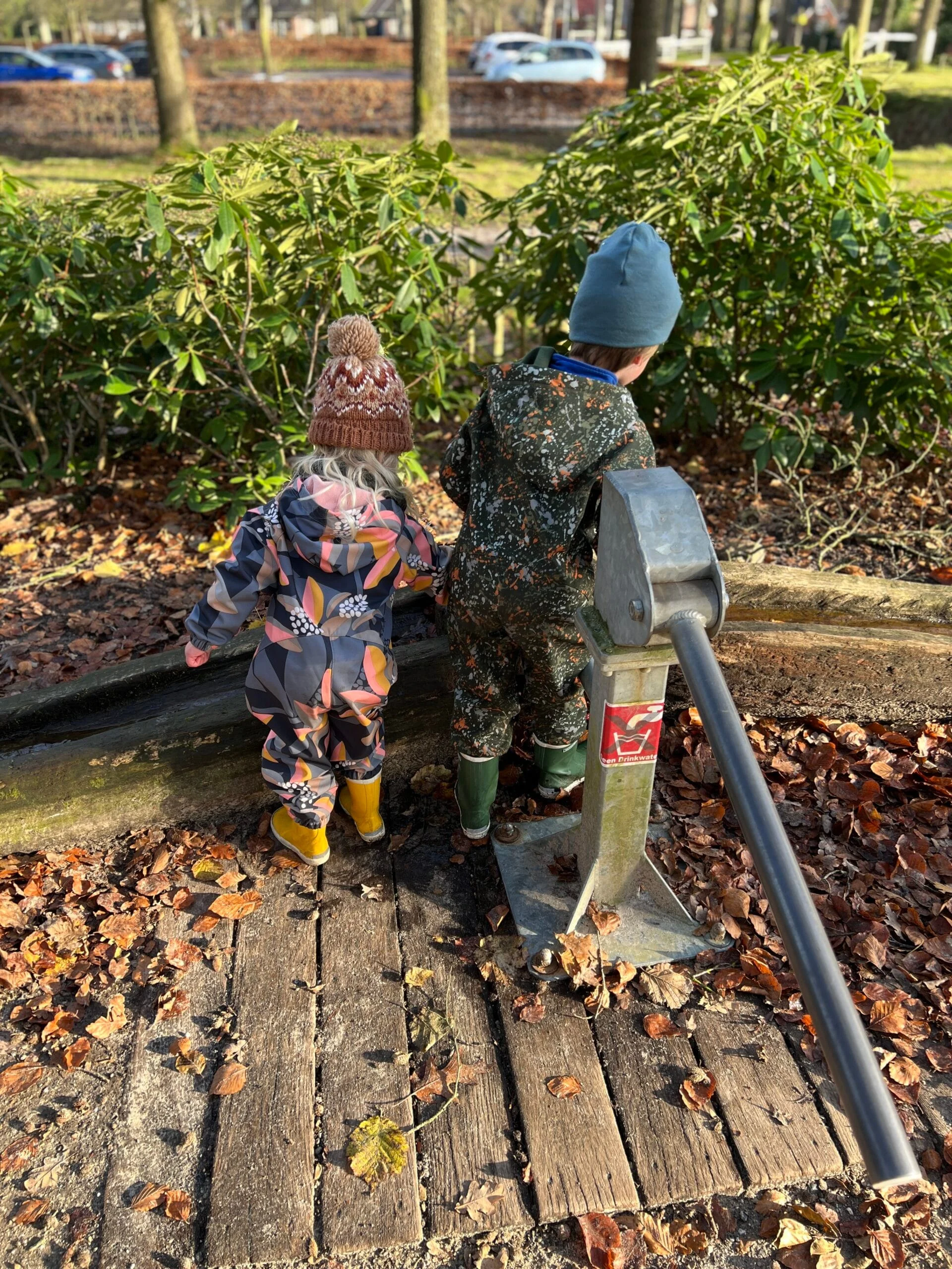 Kinderen spelen bij de waterpomp in de speelnatuur van OERRR bij Bakkeveen