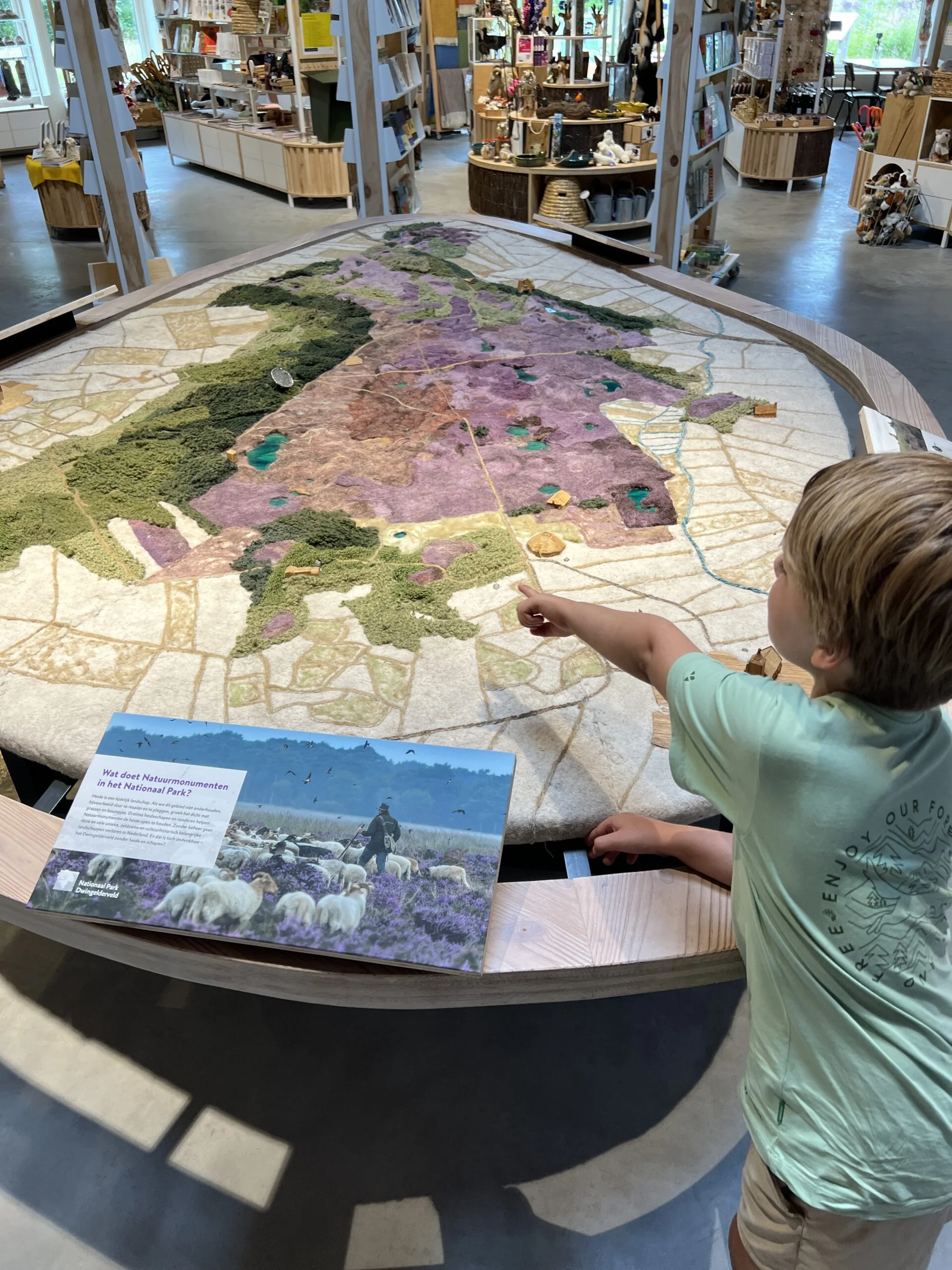 Kind kijkt naar een maquette van Nationaal Park Dwingelderveld in het Bezoekerscentrum
