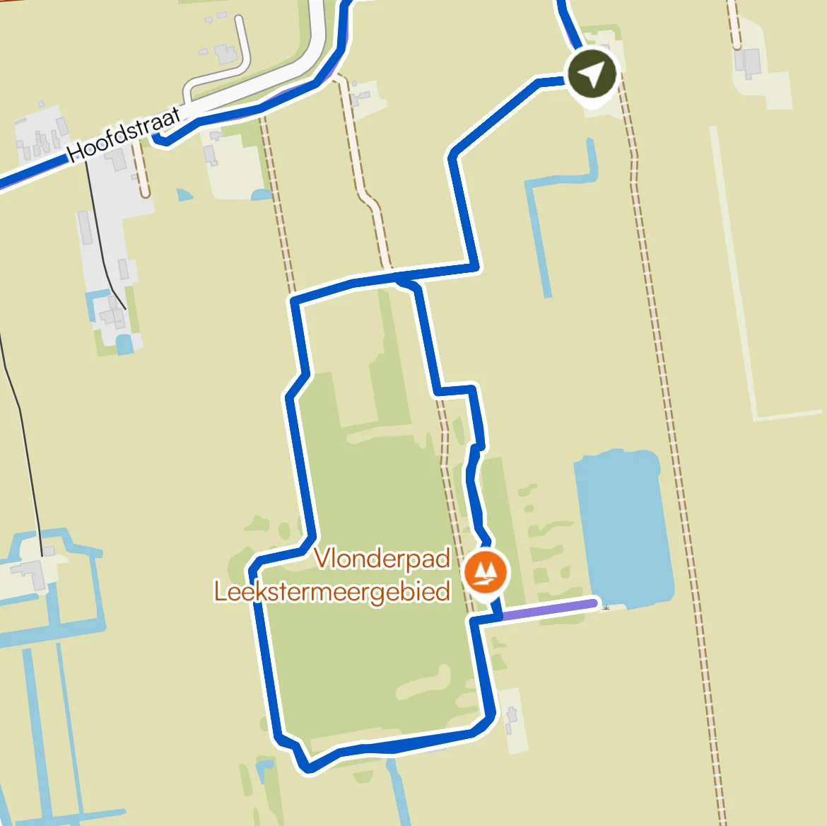 Kaartje met de wandelroute van het plankenpad in Groningen