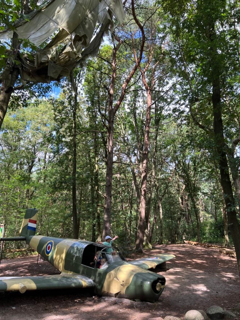 Belevingspad Hoogersmilde met neergestort vliegtuig in het bos, in Drenthe